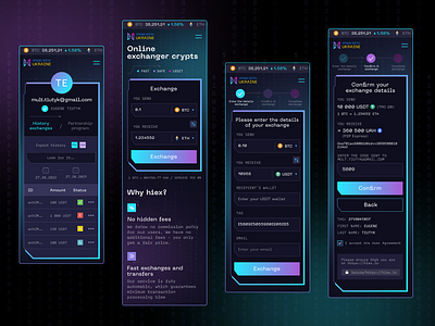 Hiex crypto design exchanging mobile site web