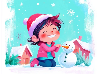 Cute Cartoon Girl Playing with a Snowman abrang cartoon cartoon character cartoon snow art christmas cartoon cute cartoon girl cute girl artwork cute winter art design design character fun cartoon art graphic design holiday illustration illustration snowman art snowman illustration watercolor cartoon watercolor illustration winter watercolor art