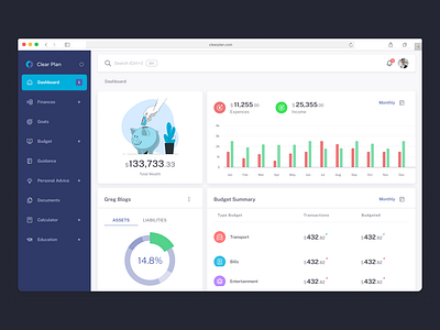 Clear Plan - Family Budget CRM Dashboard admin panel branding crm dashboard design ui ux
