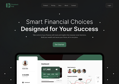 Financial Website - Hero Section clean ui dark mode design financial financial website green hero section landing minimal ui money payment website product product design ui ui design ux web webapp website website design