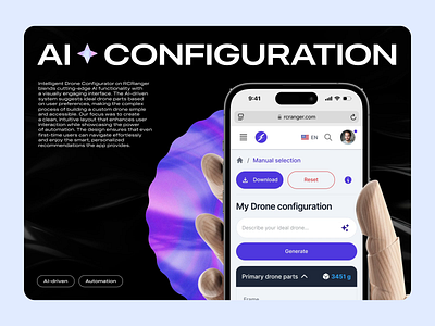 Smart AI Configuration for Your Drone 3d ai animation app customdrone design drone mockup smarttech techinnovation typography ui uiux ux visual web web design