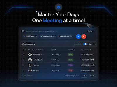 Daily meeting manager 🚀😎 appointment component daily life dashboard design management meeting minimal product product design ui ux