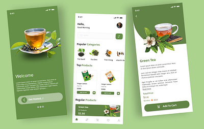 Refreshing UI for Tea Shop E-Commerce App 🍵 appdevelopment cleaninterface ecofriendlytheme ecommerceui greenthemedesign minimalistui mobileappdesign mobileuiconcept modernuiux natureinspireddesign onlinestoredesign organicproducts productshowcase shoppingapp smoothnavigation sustainabledesign teaecommerce tealovers teashopapp usercentereddesign