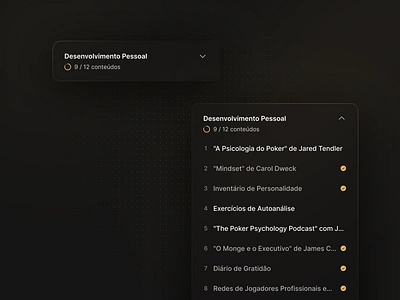 Playlists - Evolution Academy accordion cards clean course dark mode edtech expand card learning management system minimal online learning playlist poker product design progress indicator progress tracker saas student tutorial ui design ux design