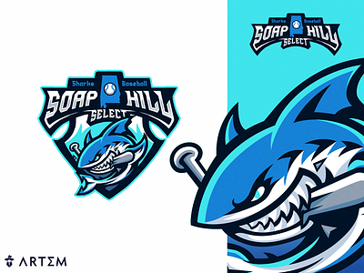 Shark Mascot sport team logo design art3m baseball baseball bat baseball mascot logo branding design esport esports logo gaming illustration logo logo design mascot mascot logo shark shark logo softball logo mascot sport logo sport mascot sport team logo