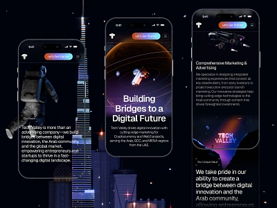 Web3 Landing Mobile Experience 3d app dark dubai landing marketing mobile mobile design responsive space ui ui designer web3