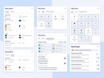 Map settings for mobile robot fleet management app components filters fleet management intralogistics logistics logistics app logistics platform logistics system management platform management system map filters map settings operations management optimization product design robot control system settings web app web platform