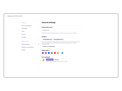 Manage account/organization/general settings account account settings app brand design design design system figma manage minimal product design settings setup ui user user interface ux