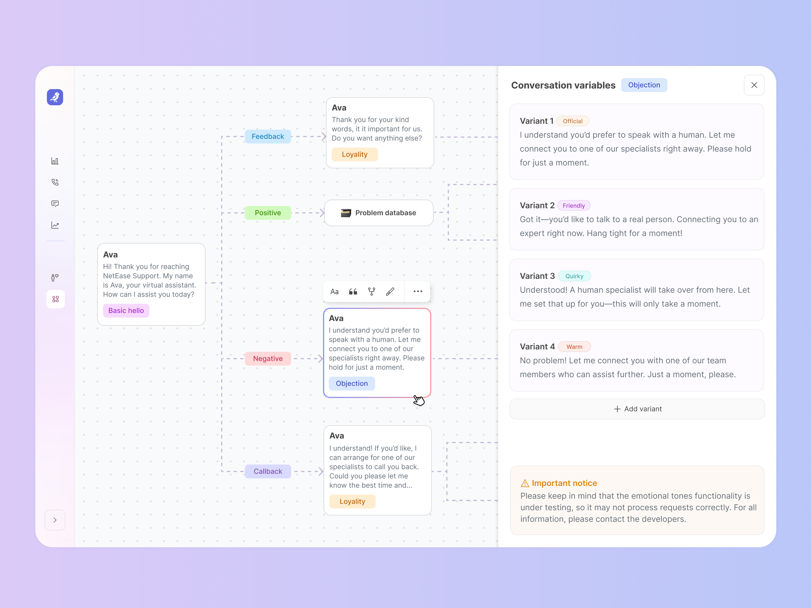 AI Conversational Flow Editor ai cms design flow management system scripts ui ui design web