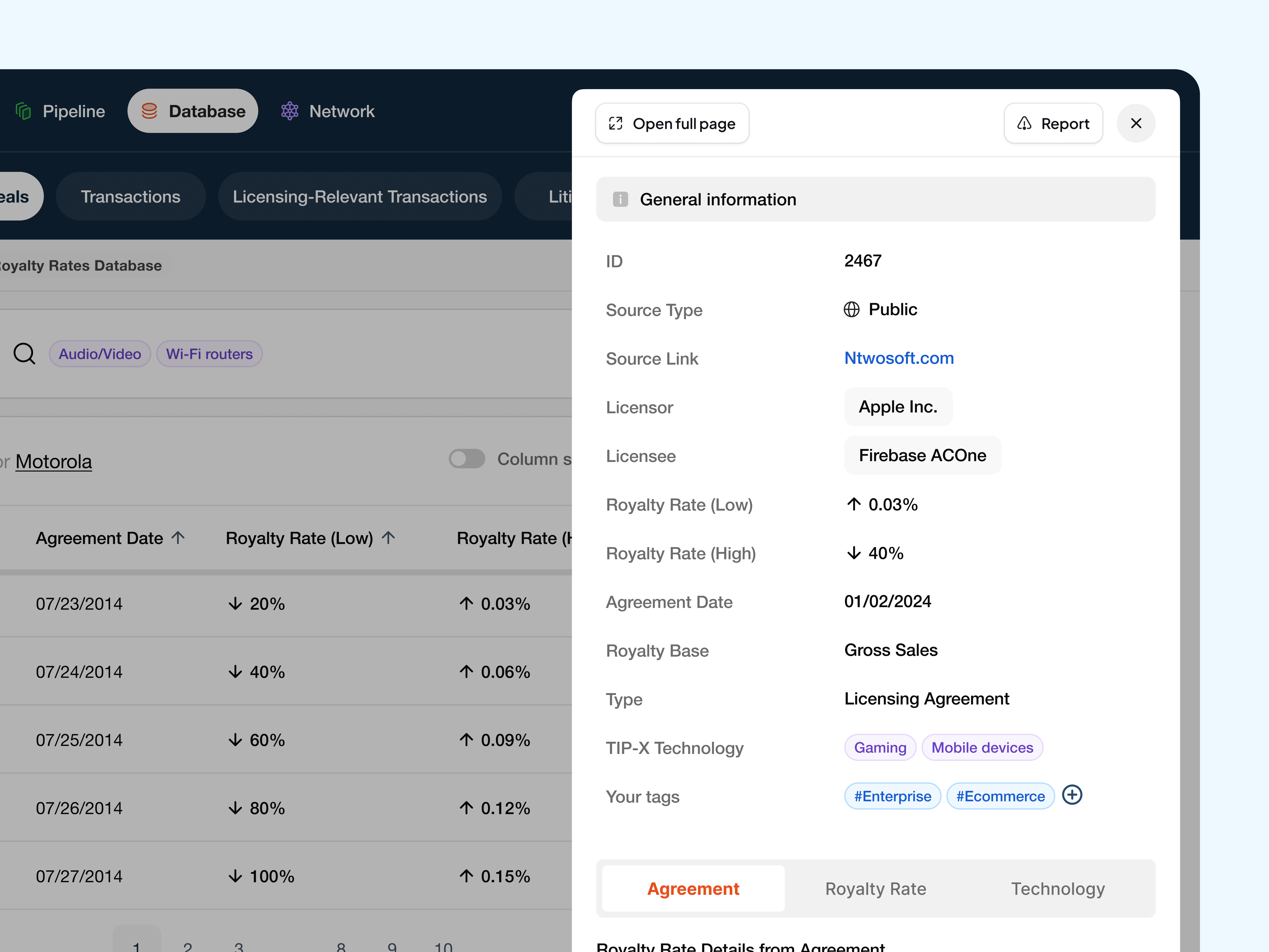 Example of TIPX. General Info - Product Side Panel