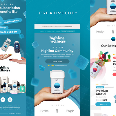 Highline Wellness Email Design via. creativecue.co branding d2c email email design email designs email marketing emails healthcare marketing campaigns medicine startup design ui