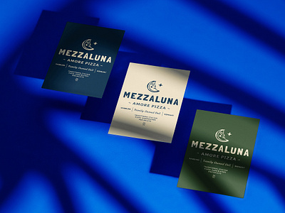 Mezza ID brand branding business card card display food identity logo moon mug pizza print promo restaurant t shirt window