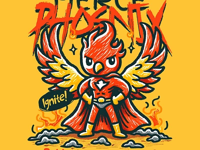 Fierce Phoenix cartoon fierce phoenix funny kittl kittldesign mythical creature print on demand superhero t shirt t shirt design