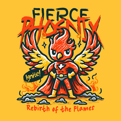 Fierce Phoenix cartoon fierce phoenix funny kittl kittldesign mythical creature print on demand superhero t shirt t shirt design