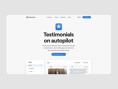 Testimonial.to - Website Concept autopilot blue theme bonjoro bootstrap clean saas senja shoutout simplicity storyprompt testimonial to testimonials trust vidmonials web design website