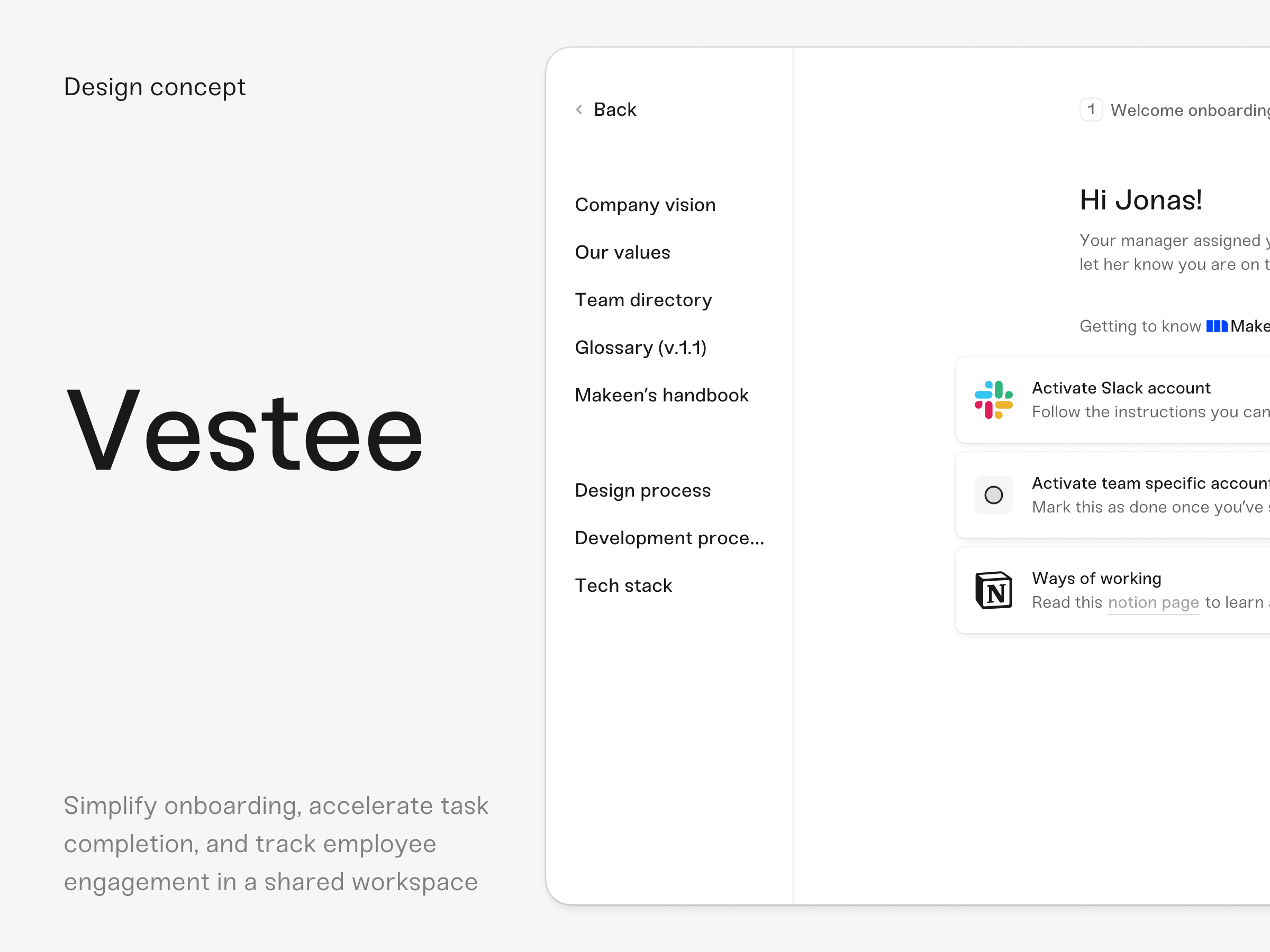 Vestee — employee onboarding app