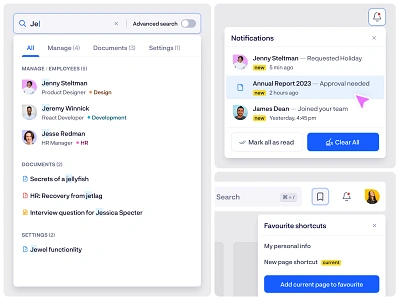 HR Management – Navigation design system dropdowns global search hr management platform navigation navigation system notifications shortcuts