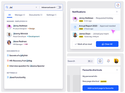 HR Management – Navigation design system dropdowns global search hr management platform navigation navigation system notifications shortcuts