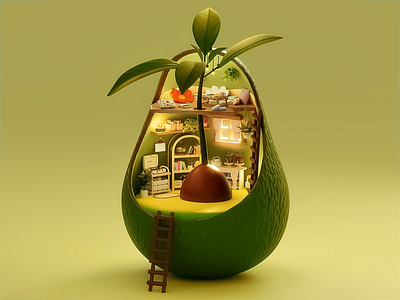 3D avocado adobe 3d 3d animation 3d art 3d art work 3d avocado home 3d creative architecture 3d eco living 3d fruit house 3d home 3d home in avocado 3d illustration 3d isometric art 3d micro home 3d miniature home 3d visual fruit based architecture innovative architecture designs nature inspired 3d home organic lifestyle surreal art