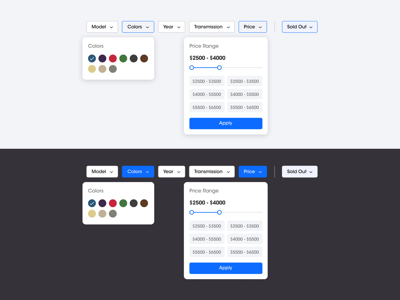 Filters UI by UI/UX Panther on Dribbble
