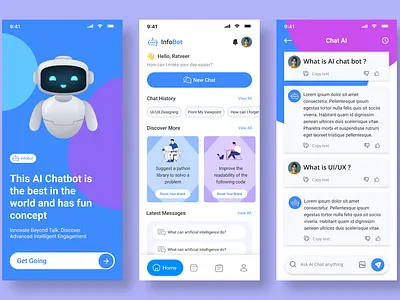 "InfoBot – Your Smart AI Chat Companion" aichatbot aiinteraction aiuxui chatappui chatbotdesign chatinterface cleanui conversationalai creativeappdesign designshowcase futureofux gradientdesign innovativedesign minimalappdesign mobileappdesign modernui uiconcept uiinspiration userfriendlydesign uxcasestudy