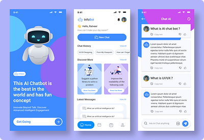 "InfoBot – Your Smart AI Chat Companion" aichatbot aiinteraction aiuxui chatappui chatbotdesign chatinterface cleanui conversationalai creativeappdesign designshowcase futureofux gradientdesign innovativedesign minimalappdesign mobileappdesign modernui uiconcept uiinspiration userfriendlydesign uxcasestudy