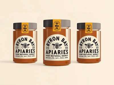 Byron Bay Apiaries branding byron bay classic design font graphic design honey honey packaging illustration label design logo packaging texture typography vintage