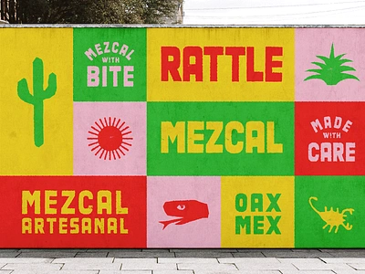 Rattle Mezcal Painted Wall agave alcohol packaging branding design font graffiti graphic design illustration label design logo mezcal rattlesnake spirit label spirit packaging texture typography vintage