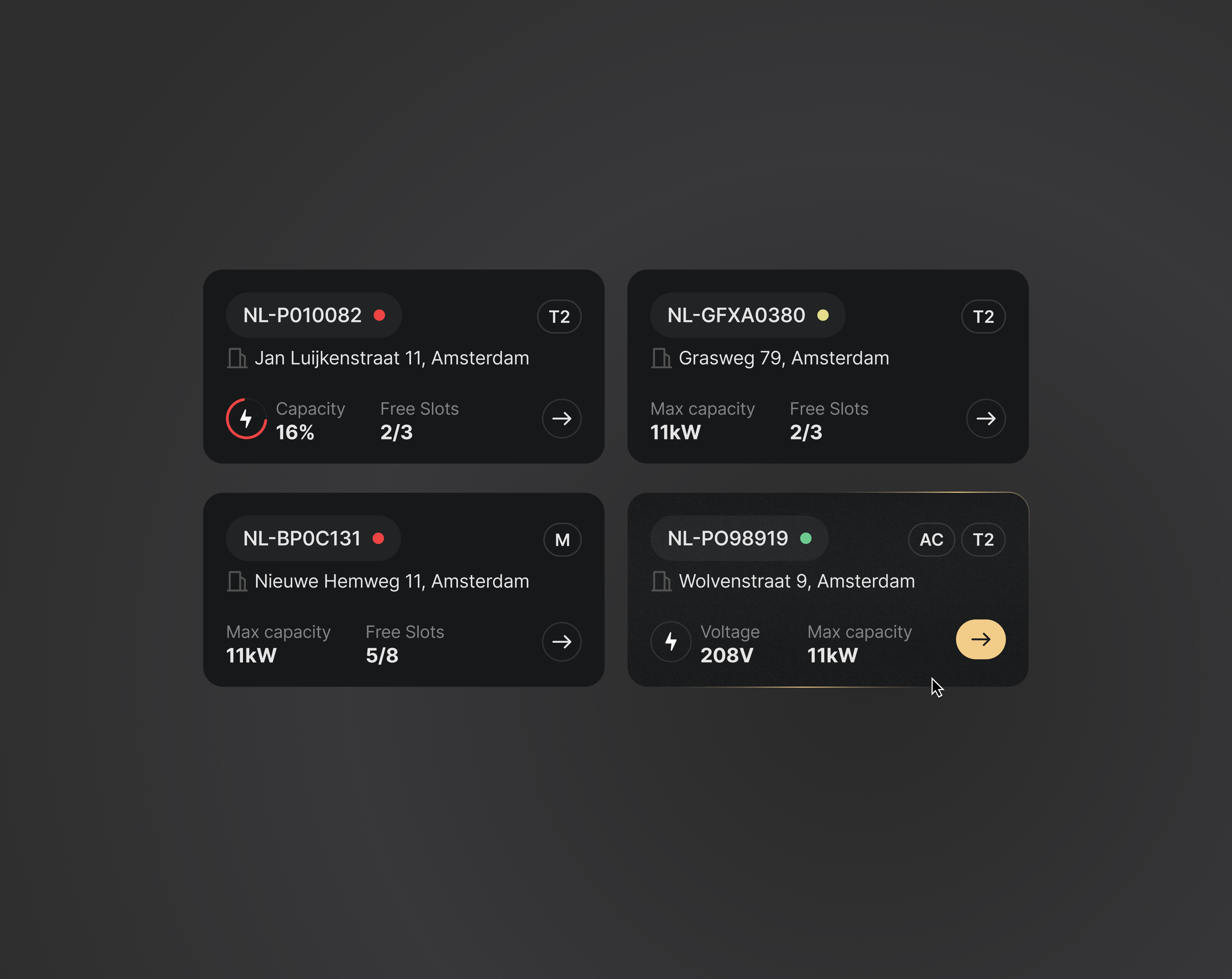 EV Map Cards application balasinski capacity card cards clean components e mobility ev ev chargers map mobility saas state ui webdesign
