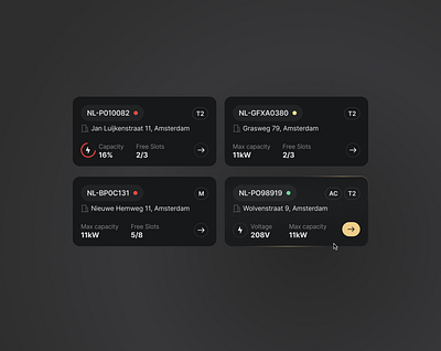 EV Map Cards application balasinski capacity card cards clean components e mobility ev ev chargers map mobility saas state ui webdesign