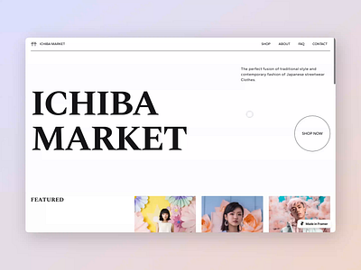 Ichiba eCommerce Website about page blackwhite contact form ecommerce faq fashion filter framer marketplace minimalist modern online shop page transition product page sticky animations text animation transition ui web design website template