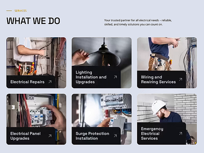 Electrical Services Landing Page design electrial panel upgrades electrial reliables electrian electrical maintenance electrical services emergency electrician home electrical services lighting installation lighting upgrades outlet repair residential electrician rewiring surge protection ui ui design ux ux design web ui wiring