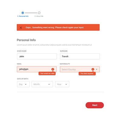 Personal info form validation error form ui validation web