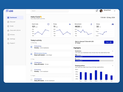 Dashboard for Health Insights ai powered dashboard clean dashboard design daily activity tracker data driven wellness data visualization digital health solutions digital wellness health analytics health monitoring health tracking innovation holistic health design interactive health tools intuitive interface lifestyle insights minimalistic interface modern ux design personalized health user friendly dashboard visual clarity wellness insights