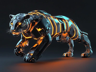 The Neon Predator 3d modelling 67pl5x1 blender cgi cyber futuristic glowing mechanical panther sci fi sleek