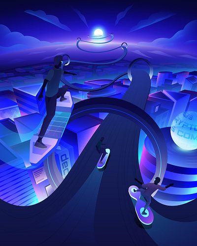 Skate race blockchain crypto defi digitalart futuristic games illustration metaverse neon vector web3