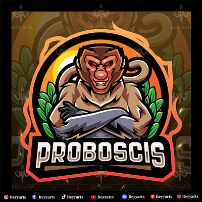 PROBOSCIS MONKEY MASCOT ESPORT LOGO DESIGN animal artwork asian badge bekantan character custom design drawing esport gaming illustration logo mascot monkey primate proboscis sport tshirt vector