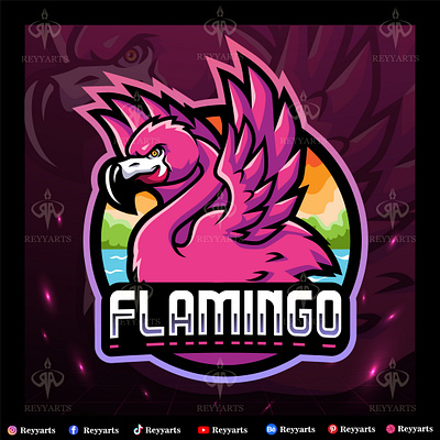 FLAMINGO MASCOT ESPORT LOGO DESIGN artwork badge bird branding character design drawing esport flamingo game gaming illustration logo mascot nature pink print tshirt vector