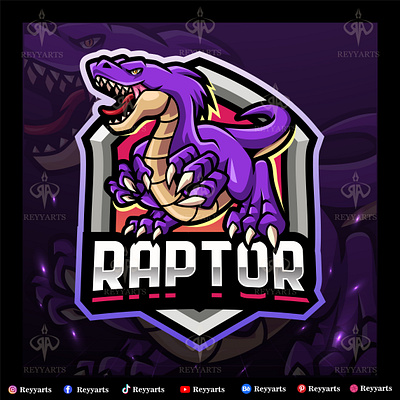 RAPTOR MASCOT ESPORT LOGO DESIGN artwork badge branding character design drawing esport game gaming illustration logo mascot predator print raptor trex tshirt vector velociraptor wild