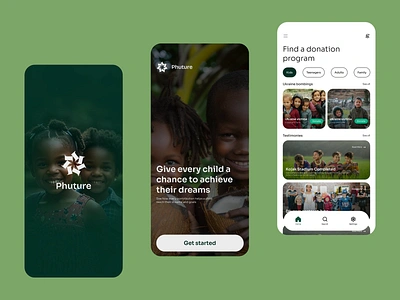 Phuture - A Donation Program Mobile App advertising app app design application application design brand branding charity child children digital donation donation program donation projects fund logo logomark platform program projects