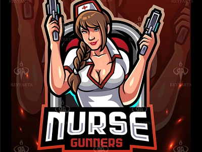 NURSE GUNNERS MASCOT ESPORT LOGO DESIGN artwork character design drawing esport gangster gunners healty hospital illustration logo mascot medical nun nurse people vector