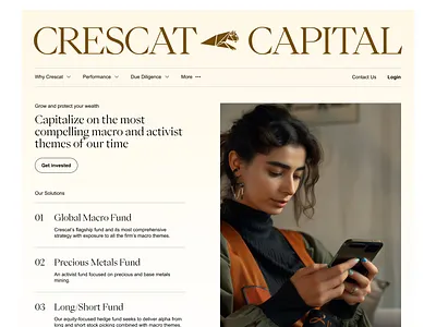 Crescat Capital homepage branding capital clean feline finance gold homepage landing page tiger typography website