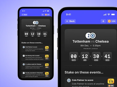 Stake on these events app blockchain design football sport ui ux web3