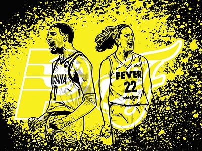 Haliburton & Clark basketball fever illustration indiana nba pacers point guard portrait wnba