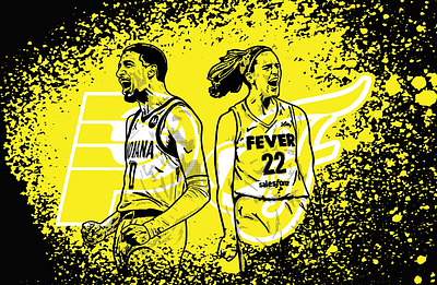 Haliburton & Clark basketball fever illustration indiana nba pacers point guard portrait wnba