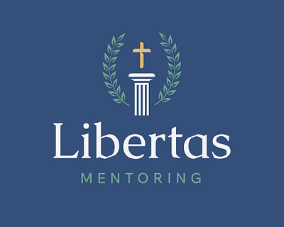 Libertas - Logo for Men's Mentor ancient greek branding counselor cross design freedom laurel wreath logo mentor minimal pillar