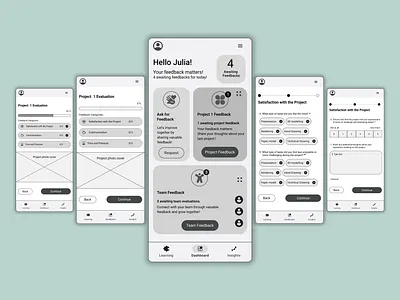 Evaluu - feedback based app for a better work environment app design figma graphic design illustration logo midfi mockup ui vector