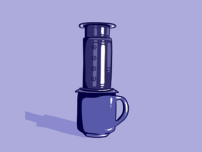 illustration: aeropress coffee maker aeropress coffee coffee maker colorful drawing illustration line drawing monochrome purple simple