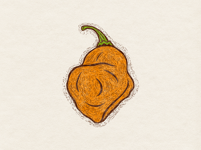 illustration: habanero pepper colorful fun garden habanero illustration inky linocut orange pepper simple vegetable veggie