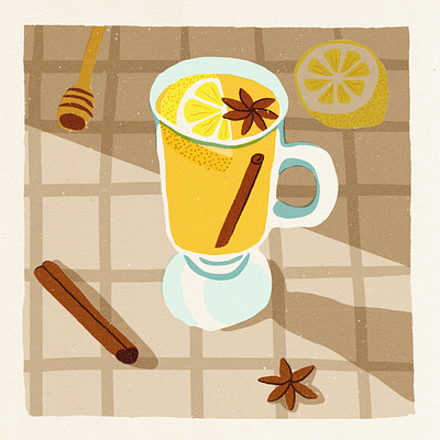 Illustration: Hot Toddy Cocktail autumn cinnamon cocktail colorful fun honey hot toddy illustration lemon simple star anise still life tablescape winter